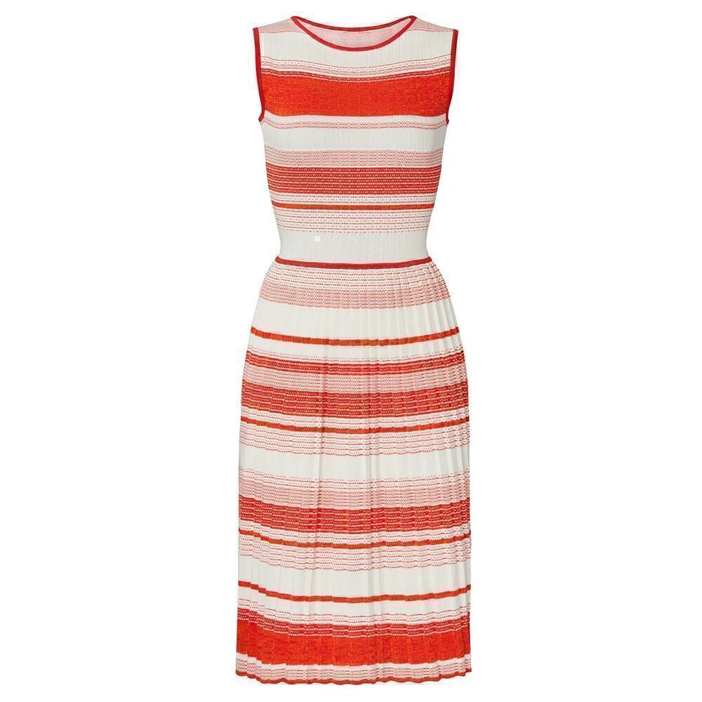 Kate Spade Sweater Dress Pleated Striped Sleeveless Orange White XS